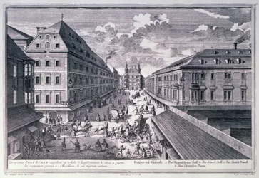 Vue du Fori Lubek gravée par Johann-August Corvinus (1683-1738)